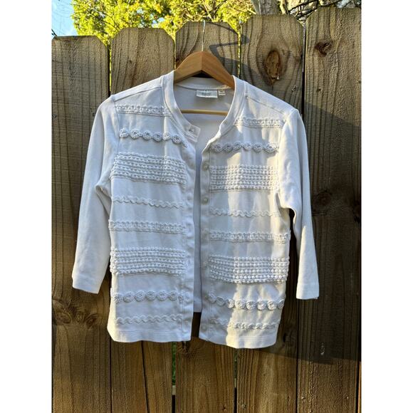 Vintage 90s White Textured Knit Cardigan, Grandmacore - Picture 1 of 7